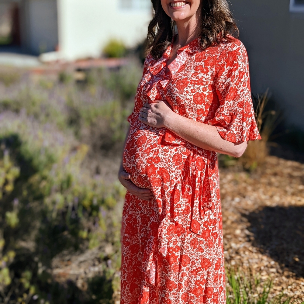 Topshop Maternity Red Midi Wrap Sundress with Flutter Sleeves